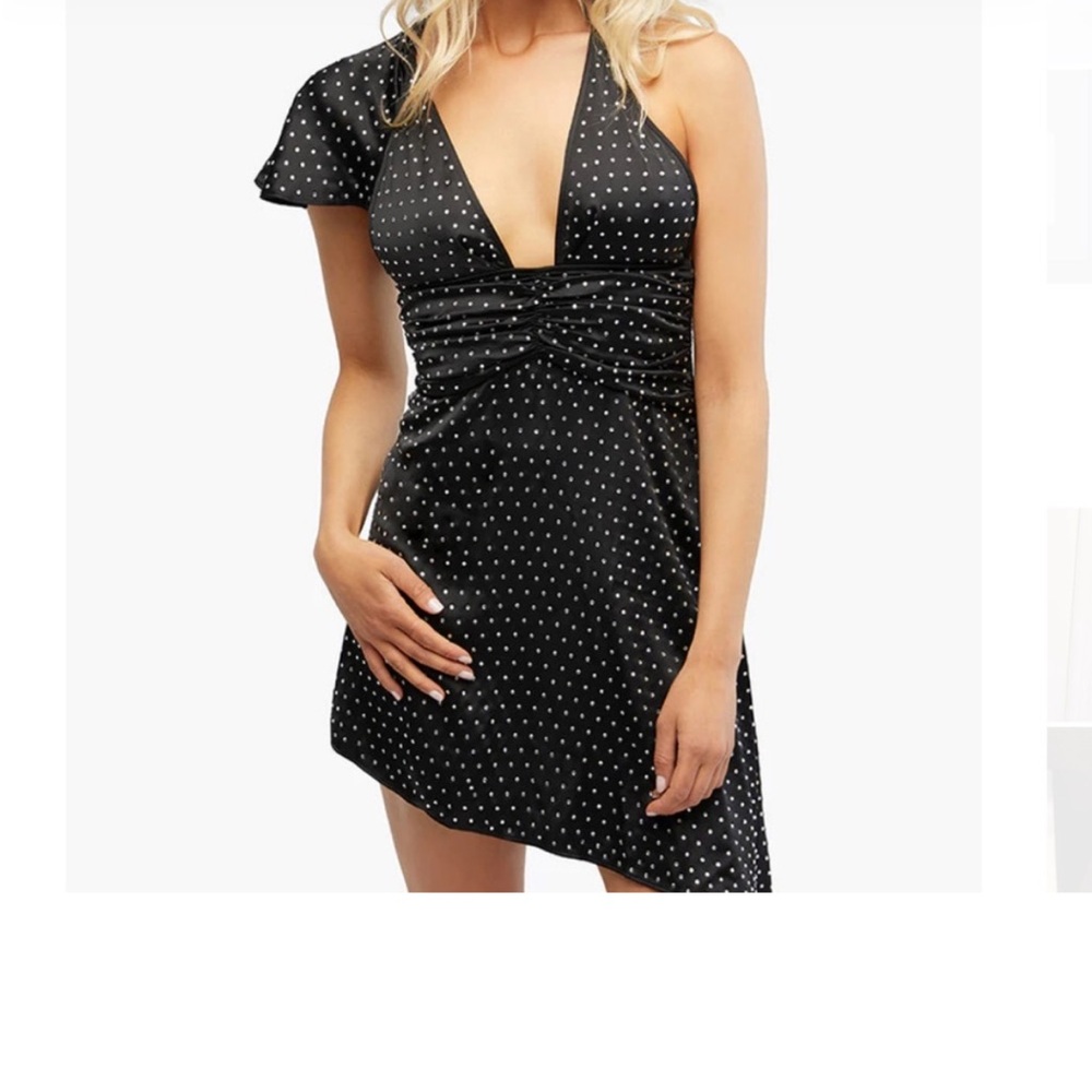NWT Weworewhat black crystal asymmetrical rhinestone satin mini dress size 6
